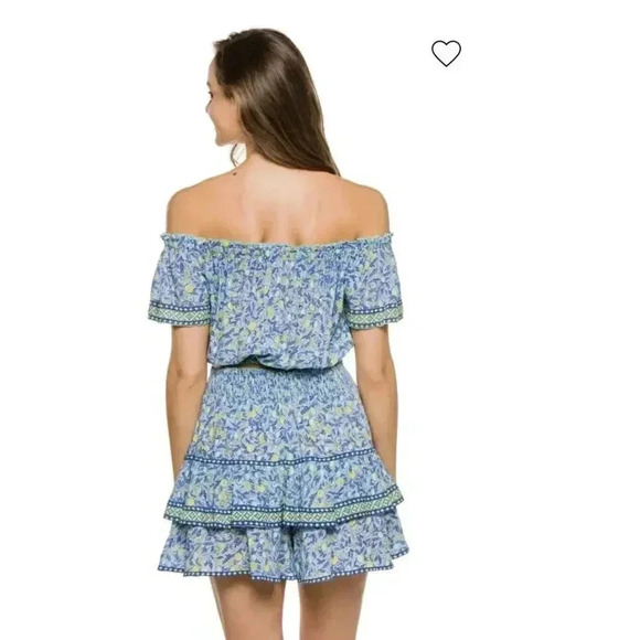 POUPETTE ST BARTH Camilla Off Shoulder Blouse, Size M/L, Blue Lemon $130 - Picture 2 of 6